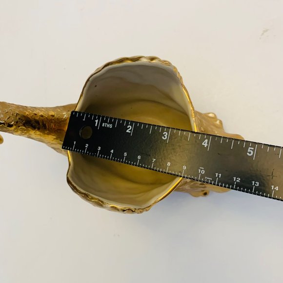 Gold Swan Planter Spring MCM 22 K Textured Ceramic 8" Vase Candy Dish Regency - Picture 10 of 12